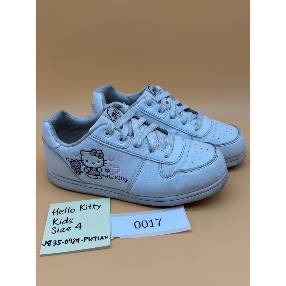 Hello Kitty Sanrio Kids White Lace Up Sneakers Shoes Size 4 (017)‎